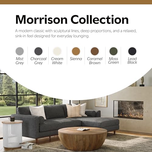 SIMPLIHOME Morrison Sofa and Ottoman 2-Piece Set in Charcoal Grey - color: Charcoal Grey, style: Right Sectional Sofa