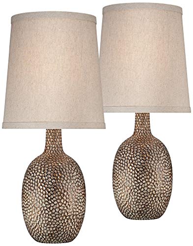 Chalane 23 1/2" High Table Lamps Set of 2 Hammered Bronze Brown Farmhouse | Natural Textured Rustic Antique Bedroom Living Room House Bedside Nightstand Office Home Family Linen Shade