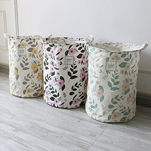 UUJOLY Collapsible Laundry Basket, Laundry Hamper with Handles Waterproof Round Cotton Linen Laundry Hamper Printing Household Organizer Basket, 19.7x15.7 inches, Purple