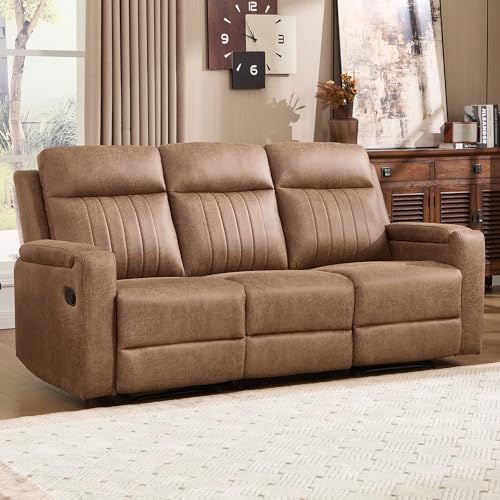 Manual Faux Leather Loveseat and Recliner Sofa Set, Wall-Hugger Reclining Living Room Furniture Set, 2-Seater Recliner Chair, 3-Seat Reclining Sofa Couches for Living Room, Villa, L-Brown, 2+3 - color: Light Brown, size: 58"W+79"W(2+3)