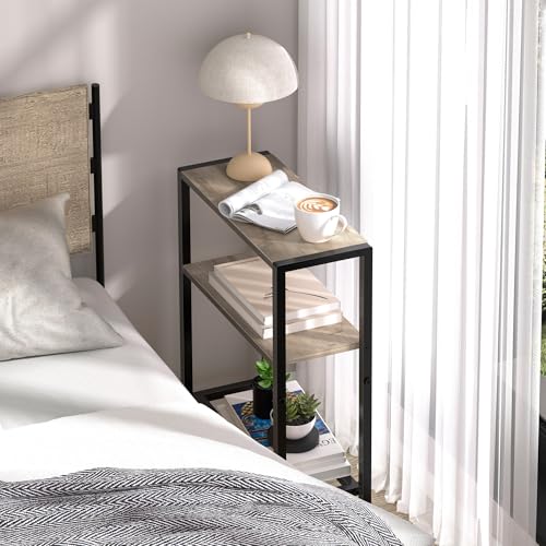 Narrow Side Table for Small Space, 2-Tier Small End Table with Shelf Holder, Slim Nightstand, Skinny Snack Couch Table in Living Room, Bedroom, Study, Kitchen and Balcony (Camel Brown) - color: Camel Brown
