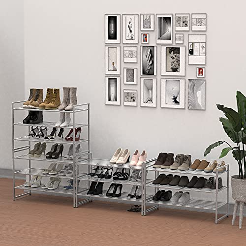Simple Houseware 3-Tier Stackable Metal Panel Shoe Rack, Silver | 9 Pairs of Shoes Storage Organizer for Closet, Entryway, Garage & Corridor - color: Silver, style: Metal Panel