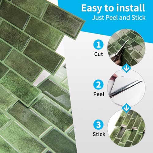 Art3d 10-Pack Marble Tile Peel and Stick Backsplash, 12 x 12 in, Jade Green | Strong Adhesion, Lightweight, Cuttable, Waterproof, Fadeless, Crack Resistant, for Kitchen, Bedroom, Ideal for Recently Moved - color: Jade Green