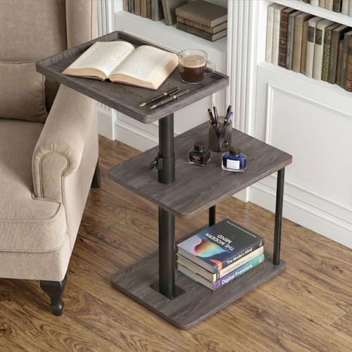 Faesun C Table End Table Adjustable Height, 360°Swivel TV Tray Table for Small Spaces, Small Nightstand for Living Room, Bedroom, Gray - color: Taupe, size: Pro