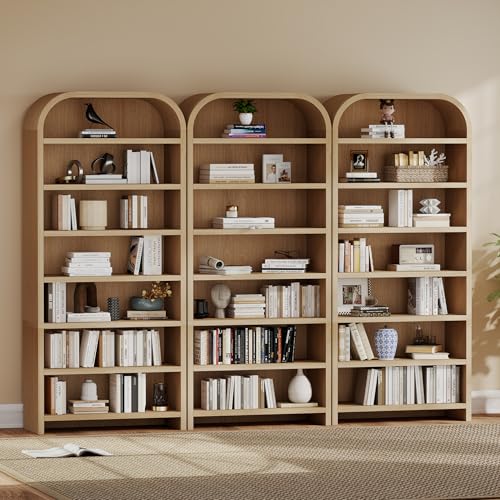 LEVNARY 70" Tall Arched Bookcase, 7-Tier Freestanding Storage Cabinet with Adjustable Shelves, Thick MDF Bookshelf for Bathroom Living Room Bedroom (Natural) - color: Natural