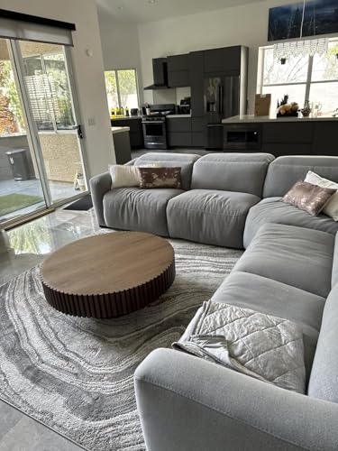 39.37'' Round Coffee Table for Living Room, Modern Wood Nesting Coffee Table Handcraft Circle Fluted Drum Coffee Table, Easy Assembly - color: Walnut, size: 39.37"x23.62"x13.42"
