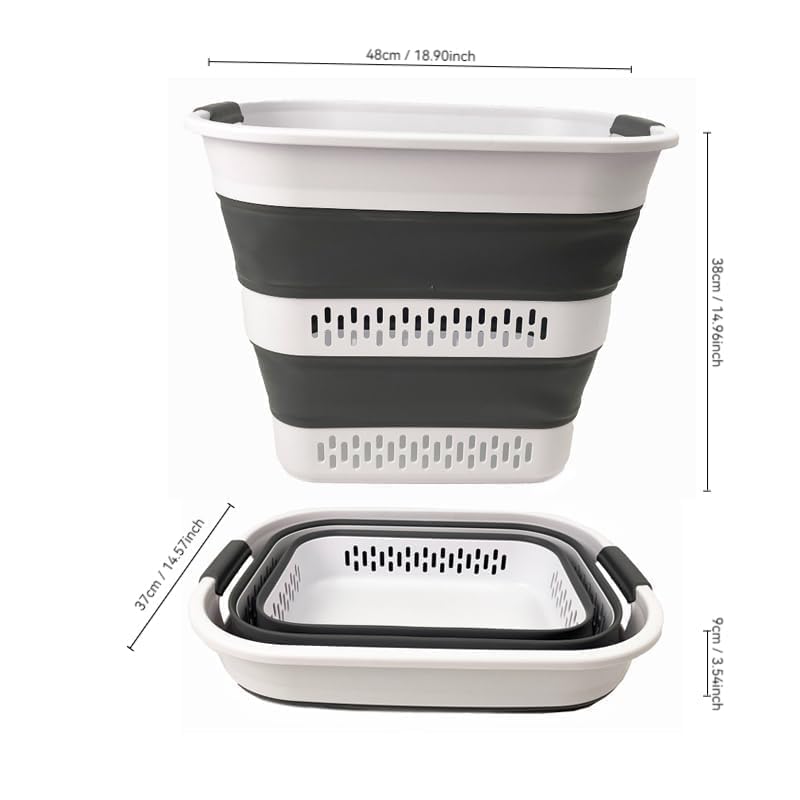 SAMMART 40L (10.5 Gallon) Collapsible Plastic Laundry Basket - Foldable Pop Up Storage Container/Organizer - Portable Laundry Hamper - Space Saving (1, White/Steel Grey) - color: White/Steel Grey
