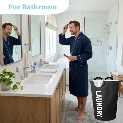 WOOHA 125L Large laundry basket,Collapsible laundry hamper, Tall Clothes Baskets Folding Washing Bin Foldable Fabric Hamper Bags for Bedroom, Closet,Bathroom,College,laundry bag,Black - color: Black, size: 125L-XXXL