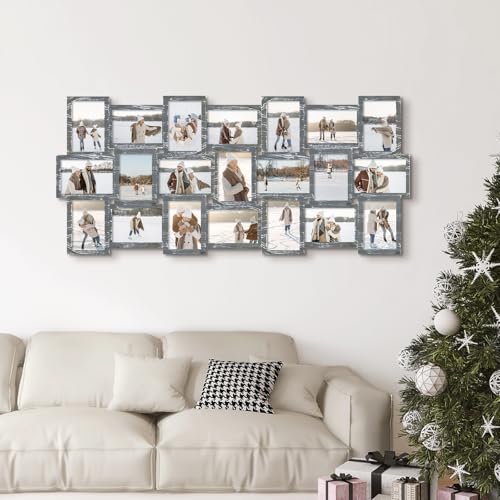 J.M.Deco Photo Collage Frame for Wall, 21-Opening Reunion Family Picture Frame Set, Picture Frame Collage Wall Hanging for 4x6 Photos, Ashes - color: Ashes* 21 Opening