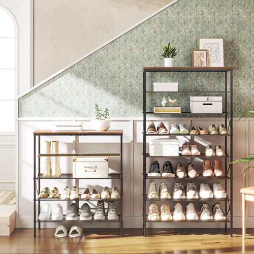 8 Tier Shoe Rack, Shoe Storage Organizer, Large Capacity Shoe Shelf Holds 32 Pairs of Shoes, Sturdy and Stable, for Entryway, Hallway, Closet, Dorm Room, Rustic Brown SS08BR - color: Rustic Brown + Black, size: 27.8" x 10.8" x 52.6"