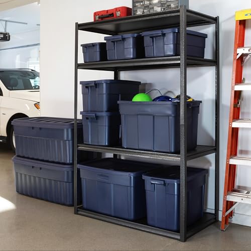 Rubbermaid Roughneck Tote 18 Gal, 6 Pack, Made in USA, Dark Indigo Metallic, Rugged Plastic Stackable Storage Bins with Lids and Handles - size: 18 Gal - 6 Pack