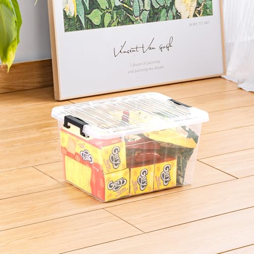 Cetomo 18Qt*4 Plastic Storage Bins, Storage Box, 4 Pack, Organizing Container with Durable Lids and Secure Latching Buckles, Stackable and Nestable, Clear with Black Buckle - size: 15L*4