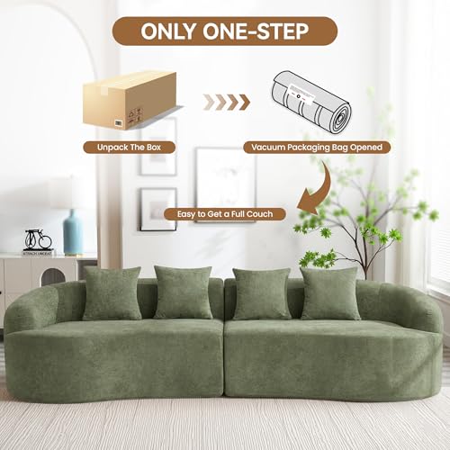 110" Boneless 4 Seater Sofa Couch, Modern Oversized Curved Cloud Sofa, Chenille 4-Seater Deep Seat Sectional Couches for Living Room, No Assembly, Green - color: Green, size: 4-Seater Sofa