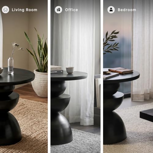 Signature Design by Ashley Round Metal Accent End Table, Dark Bronze | Sculptural pedestal base, Generous 23-inch tabletop for living rooms, Kurtson Series - color: Dark Brown