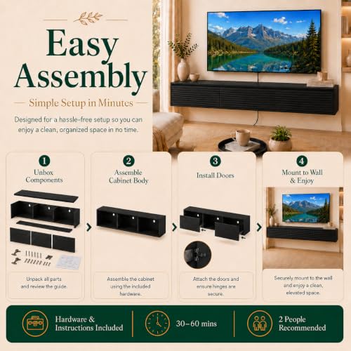 Black Floating TV Stand, 68.9 inch Wall Mounted Media Console with Storage | Mounted TV Console for Living Room,for 75"–80" TVs. - color: Black-h