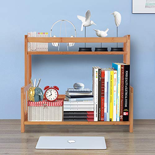 Kitchen Spice Shelf Rack Countertop Bamboo Wood Seasoning Holder Organizer | 2 Tiered Small Tabletop Organizer Shelf for Coffee Station,Codiment,Matcha,Mug,Tea,Jars Holder