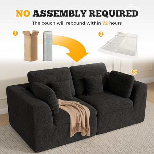 Luxanimarion 85'' Loveseat Sofa, Cloud Boneless Couches for Living Room, 2 Seater Modular Sectional Sofa,Oversized,Black Chenille - color: Black, size: Love Seat