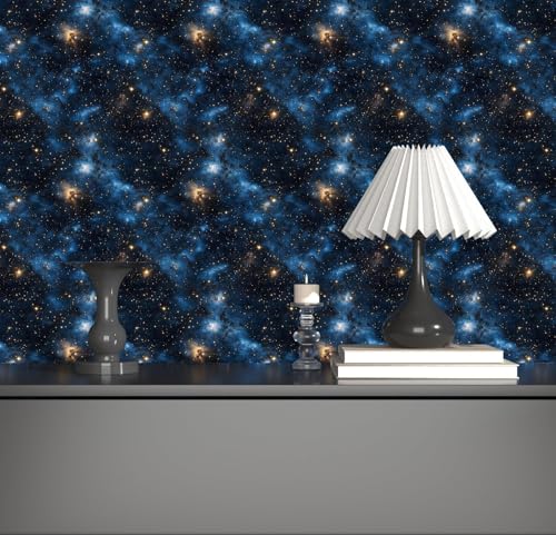 Dark Starry Sky Wallpaper Peel and Stick 17.5"x 393",Black/Blue | Self Adhesive/Removable/Waterproof/Thick Vinyl Contact Paper for Bathroom Bedroom Shelf Cabinet Drawer,Prepasted,Easy Peel - color: Black/Blue, size: 17.5" x 393"
