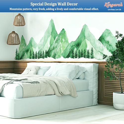 Green Watercolor Mountain Wall Decals Peel and Stick – Scenic Forest Range Mural Pine Trees, Boho Nature Landscape Vinyl Sticker for Bedroom, Nursery, Living Room – Removable DIY Wall Decor Art - color: Teal Green