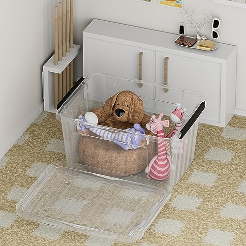 Cetomo 85Qt*6 Plastic Storage Bins, Storage Box, 6 Pack, Organizing Container with Wheels, Durable Lids and Secure Latching Buckles, Stackable and Nestable, Clear with Black Buckle - size: 80L*6