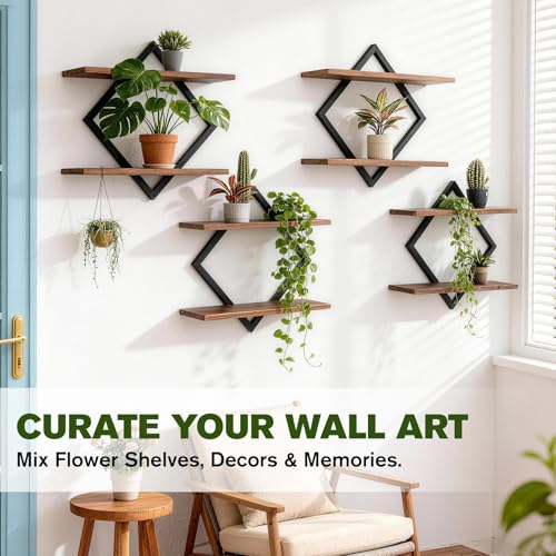 2 Pack Floating Wall Shelves Plant Holders, Brown | For Indoor Plants, Wall Mounted Plant Stand, For Small Plants, Multi-Room Use - color: Rustic Brown-2pack