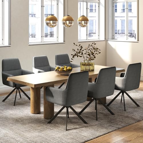 Swivel Dining Chairs Set of 2, Upholstered Dining Room Chairs with Thicken Cushion, 360°Swivel Dining Chairs with Armrests Modern Kitchen Chairs for Lounge, Chenille, Darkgrey - color: Darkgrey, size: Set of 2