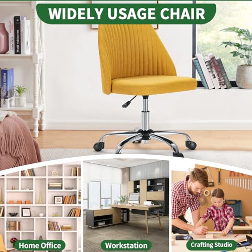 Armless Desk Chair with Comfortable Fabric Cover,Modern Home Office Chairs with Swivel Wheels for Computer Task Chairs Cute Vanity Chairs Adjustable Height for Living Room,Bed Room,Conference Office - color: Yellow