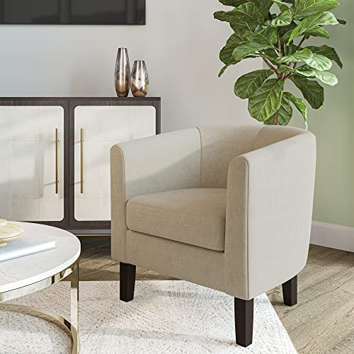 BELLEZE Accent Barrel Chair, Set of 2 Linen Round Club Tub Sofa Corner Chair with Flared Legs and Cozy Soft Padding for Living Room Bedroom Waiting Room - Beige - color: Beige, style: Set of 2 Barrel Chair