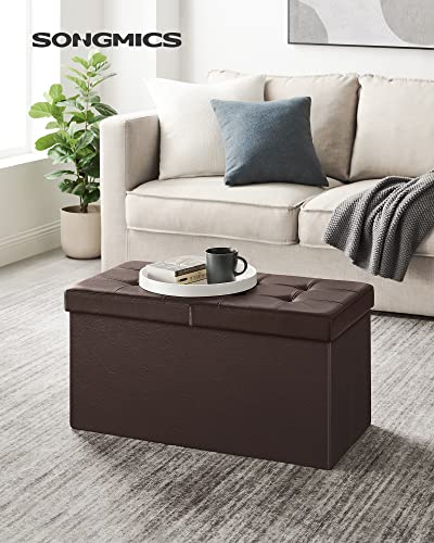 SONGMICS MAZIE Collection - 30 Inches Storage Ottoman Bench with Flipping Lid, Storage Chest Footstool, Load 660 lb, for Entryway, Living Room, Bedroom, Synthetic Leather, Brown ULSF45BR - color: Brown, size: 15"D x 30"W x 15"H, style: Classic