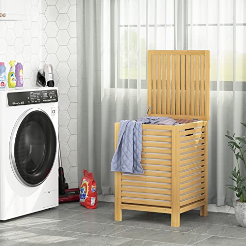 Bamboo Laundry Hamper with Lid, 120L Large Clothes Laundry Sorter with Removable 2-Section Liner Bag, Raised Laundry Basket Organizer for Clothing, Bathroom, Bedroom, Laundry Room, Natural - color: Natural