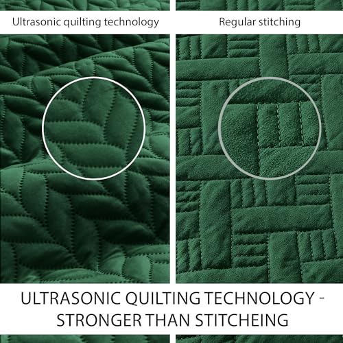 MOONLIGHT20015 Twin Quilt Set (66" x 86") with 1 Pillow Sham (20" x 26"+2") for All Seasons - 2 Pcs Reversible Bedding Set Lightweight Microfiber Coverlet Embossed Pattern Quilted Bedspread (Emerald) - color: Emerald, size: Twin