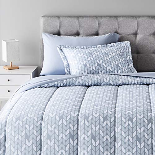 Amazon Basics Twin/Twin XL Comforter Bedding Set with Printed Sheets, 5-Piece, Gray Leaf, Lightweight Microfiber Bed-in-a-Bag, Machine Washable - color: Gray Leaf, size: Twin/Twin XL, style: 1-Pack
