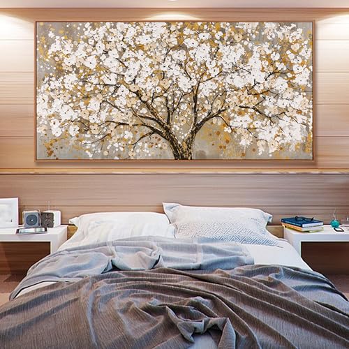 Large Wall Art Print Gold Abstract Tree Of Life Framed Modern Artwork Canvas Painting Gold Tree Pictures Home Decor Ready To Hang For Bedroom Living Room 29" X 58" - color: gold, size: 58"L x 29"W