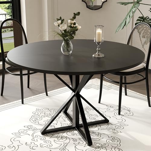 GarveeHome 47 Inch Round Dining Table for 4-6-Black/Only Table | Circle Kitchen Table with Pedestal Base, Farmhouse Wooden Dining Table for Small Spaces, Kitchen & Dining Room, Living Room - color: Black