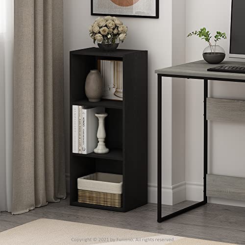 Furinno LUDER Book Shelf, 3-Cube Bookshelf, Bookcase with Open Shelves, 9.3 x 12 x 31.5, Easy Assembly, for Living Room, Bedroom, Home Office, Blackwood - color: Blackwood, size: 3-Tier Cube