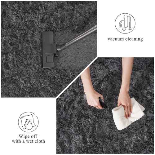 Large Round Rug 4ft, Fluffy Circle Rugs for Bedroom, Plush Shag Carpets | Anthracite Gray Non Slip Rugs, Modern Indoor Carpet for Living Room Kids Room Nursery Playroom Dorm Home Decor - color: Anthracite Gray, size: 4' (Round)