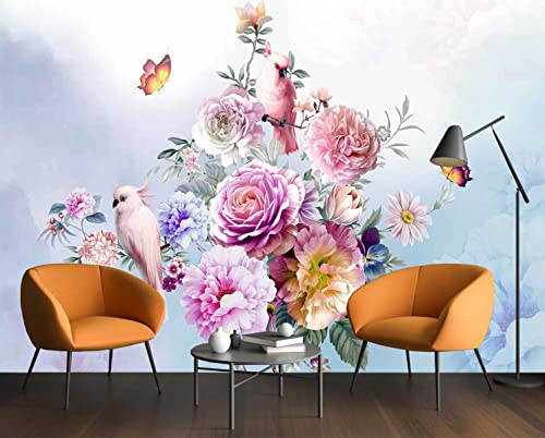 Reyhui Wall Murals Full of Romantic Leaves and Flower | 108"x75" Not Peel and Stick Wallpaper for Bedroom, Living Room and Office Decoration - color: MURAL-014, size: 108" x 75"