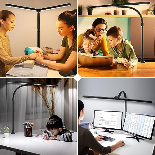LED Desk Lamp with Clamp, 18W Dimmable Light, No Remote | 18W Dimmable Eye-Caring Clamp Light with Anti-Glare Cover and Flexible Gooseneck for Office, Dorm, Home and Study - color: Black-23.6in