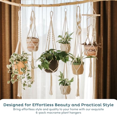6-Pack Macrame Plant Hangers with 12 Hooks - Hanging Planters for Indoor Plants, Boho Macrame Hangers Indoor Outdoor, Decorative Plant Hanger Indoor (Cream) - color: 6-pack Cream
