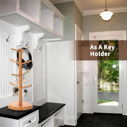 BAMBANG Mug Holder, 360° Rotating Mug Tree Holds 8 Coffee Cups, Space Saving Mug Rack with Stable Base for Kitchen Coffee Bar - color: Natural