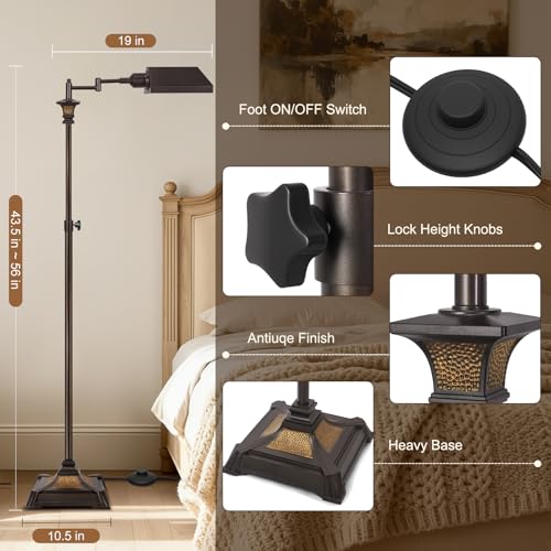 Scenekoy Adjustable Height Smart LED Floor Lamp for Living Room Bedroom | Standing Lamp with Swivel Metal Shade, Remote Control, Traditional 350º Swing Arm, Decor for Reading House Home Office - style: Metal Shade