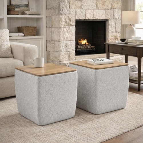 HomePop 19" Storage Ottoman with Wood Top - Gray Woven - color: Gray Woven