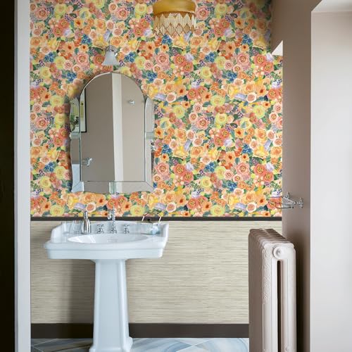 Simon&Siff Floral Peel and Stick Wallpaper 17.3"x80" Yellow Watercolor Flowers Wall Murals Removable Wall Paper for Bedroom Bathroom Cabinet Renter Friendly - color: Yellow, size: 17.3" x 80"