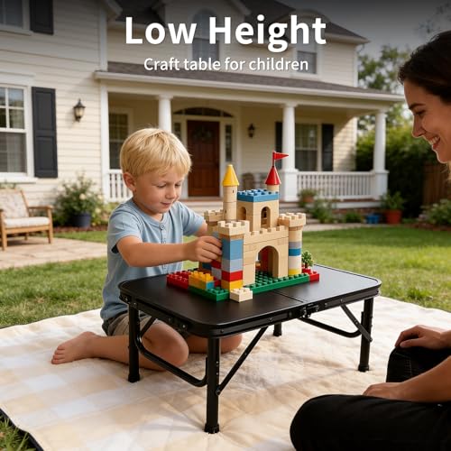 Folding Camping Table, Black Aluminum Frame,3-Position Adjustable Height,Lightweight Carry Handle, Portable for Travel, Camping Outdoor Use, 2 Ft x 1.5 Ft(Small), Black - size: 2 ft × 1.3 ft × 1.78 ft H, No Umbrella Hole