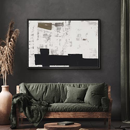 SIGNWIN Framed Canvas Print Wall Art Grunge Industrial Paint Strokes Abstract Shapes Illustrations Modern Art Decorative Contemporary Chic Minimal for Living Room, Bedroom, Office - 16"x24" Black - color: A11-02-x045, size: 24"L x 16"W
