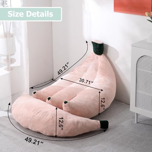Banana Chaise Lounge Sofa Chair for Living Room, Bean Bag Chair with Ottoman, Floor Sofa Bed with Footrest, Comfy Convertible Lounger, Plush Couch for Bedroom, Dorm (Pink, Queen) - color: Pink, size: Queen