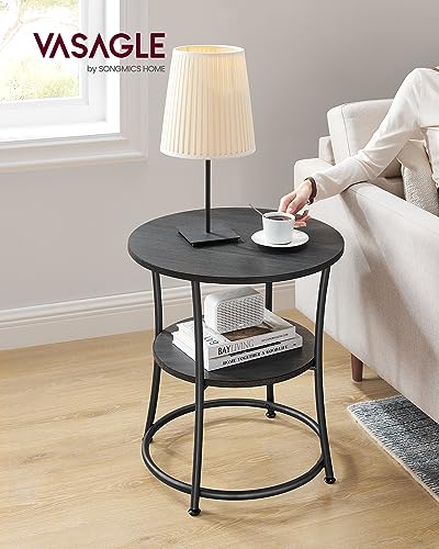 VASAGLE 21.7-Inch Round Side Table, 2-Tier End Table | Nightstand with Steel Frame, Spacious Top, for Small Spaces, Living Room, Bedroom, Charcoal Gray and Ink Black ULET056B22 - color: Charcoal Gray + Ink Black, style: Without Power Strip