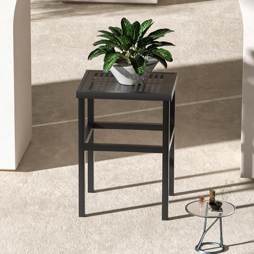 Tall Plant Stand 23" Aluminum Indoor &Outdoor Rustproof | Indoor/Outdoor Extra-Sturdy 23" tall Aluminum Plant Stand – Ideal for Patios, Gardens, Living Room Decoration (Black)