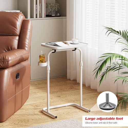TUTOTAK C Shaped End Table with Tiltable Surface, Set of 2, Adjustable Height Side Table, Slide Under Couch Table TV Tray for Eating, Sofa Tray for Livingroom, Bedroom White TB01BW0912 - color: White