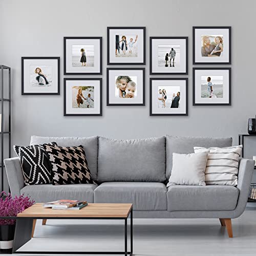 Sheffield Home 9 Piece Gallery Wall Frame Set, 12x12 in. Matted to 8x8 in. (Matte Black) - color: Matte Black, size: 12x12 Inch